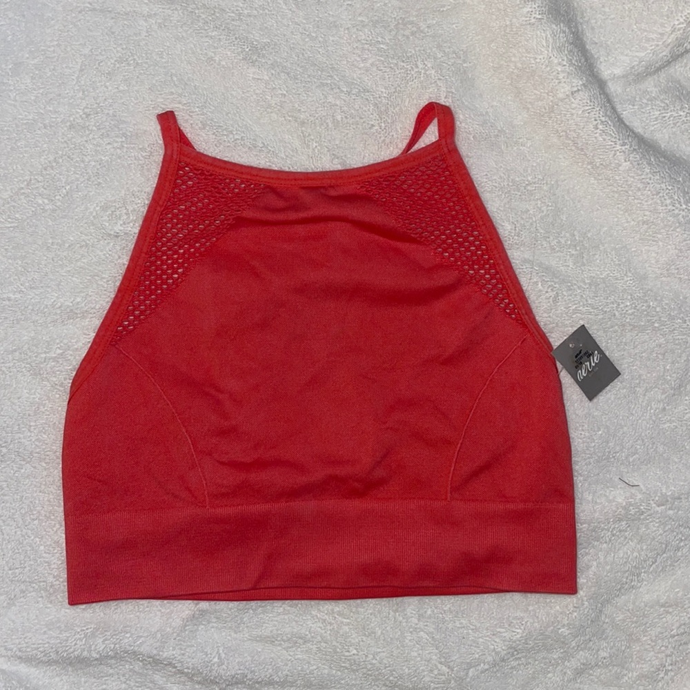 aerie bright coral crop top/sports bra size S